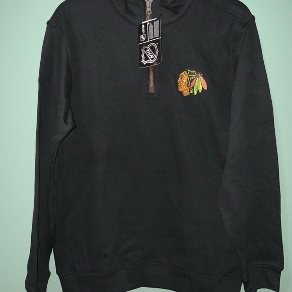 Chicago Blackhawks Quarter-Zip Pullover Sweatshirt - Sz M/L/XL/XXL. Black NWT - Picture 9 of 9